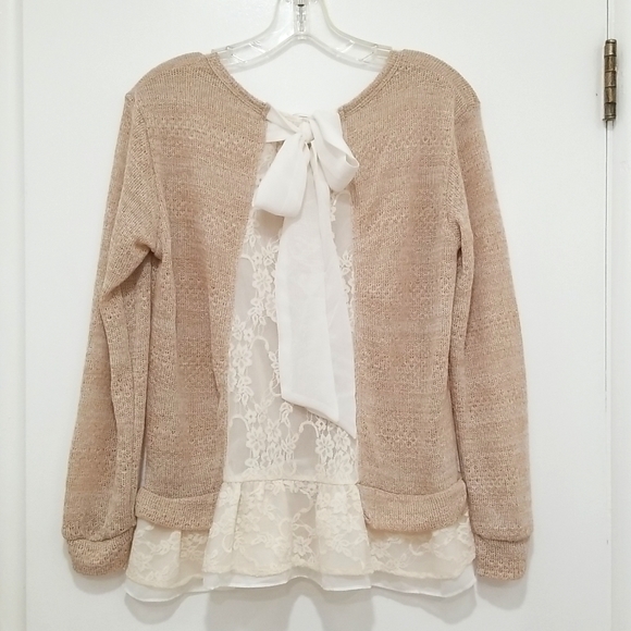 Clu + Willoughby Oatmeal Faux Layered Boho Blouse Size S - Picture 7 of 9